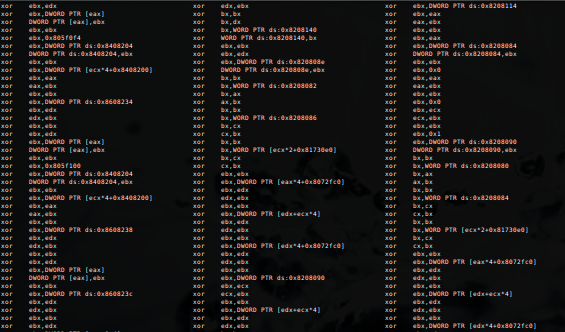 x86 XOR is turing complete, so here's the XORfuscator - compiles C into xors, and only xors: github.com/xoreaxeaxeax/m…