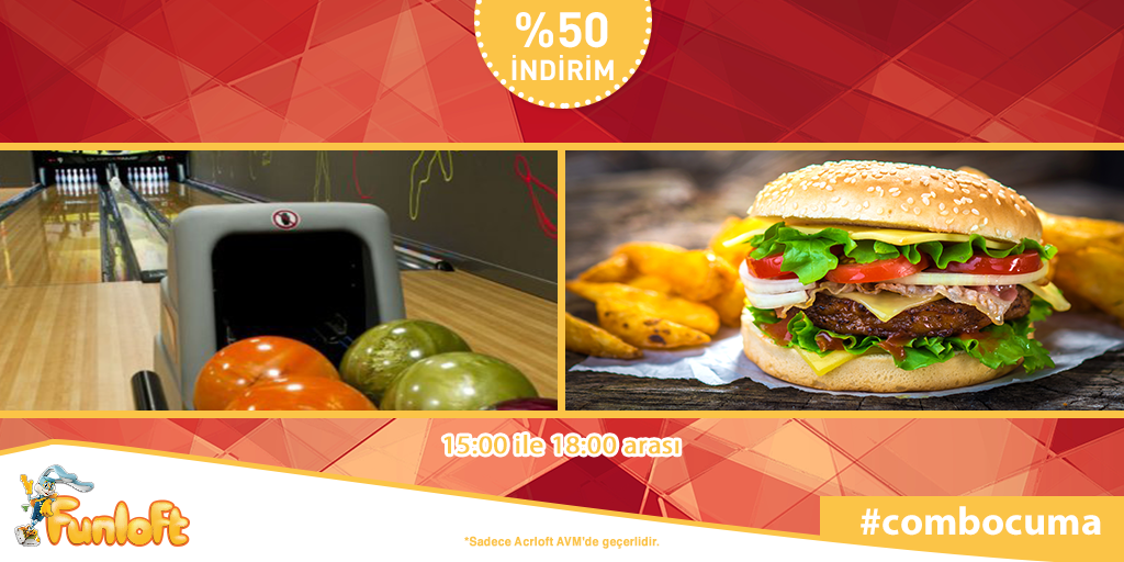 Funloft's tweet photo. Cuma Funloft’ta eğlenceyi,lezzetli yiyeceklerle birlikte sunuyoruz. Üstelik #combocuma fırsatı ile %50 indirimli! http://t.co/CEfZrFXgpA