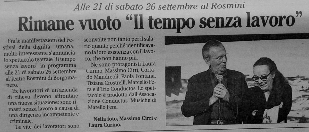 Laura Curino domani sera con IL TEMPO SENZA LAVORO
#Teatro #Reading #Lavoro #DignitàUmana