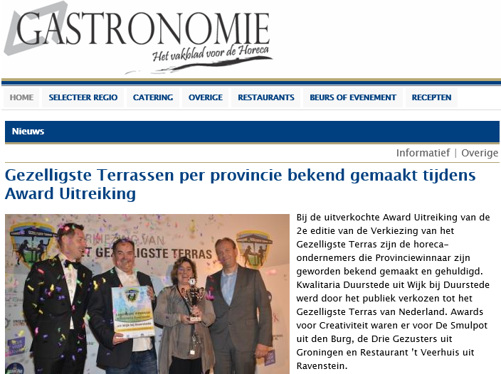 GezelligTerras's tweet photo. Ook de vakmedia besteden massaal aandacht aan de Verkiezing van het Gezelligste Terras, de genomineerden en partners http://t.co/BI95HHKP0L
