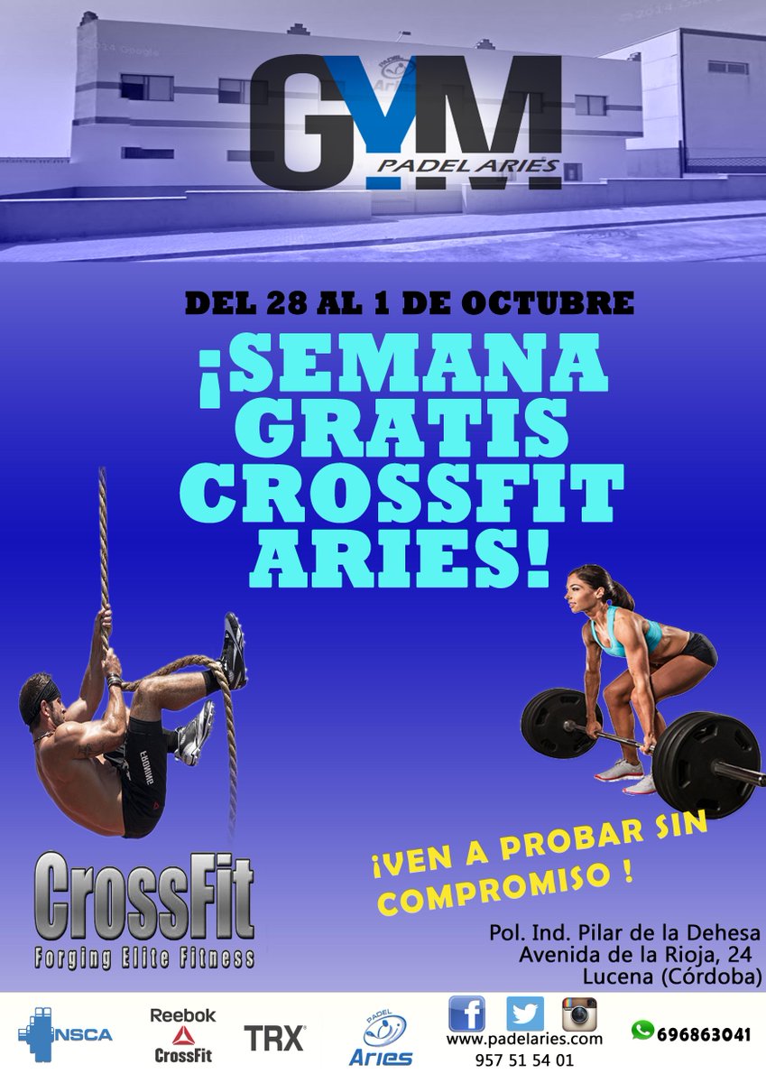 RT Y GANA UNA SEMANA DE CROSSFIT GRATIS
+INFO AL Nº DE TELÉFONO DEL CARTEL O MD A ESTA CUENTA.