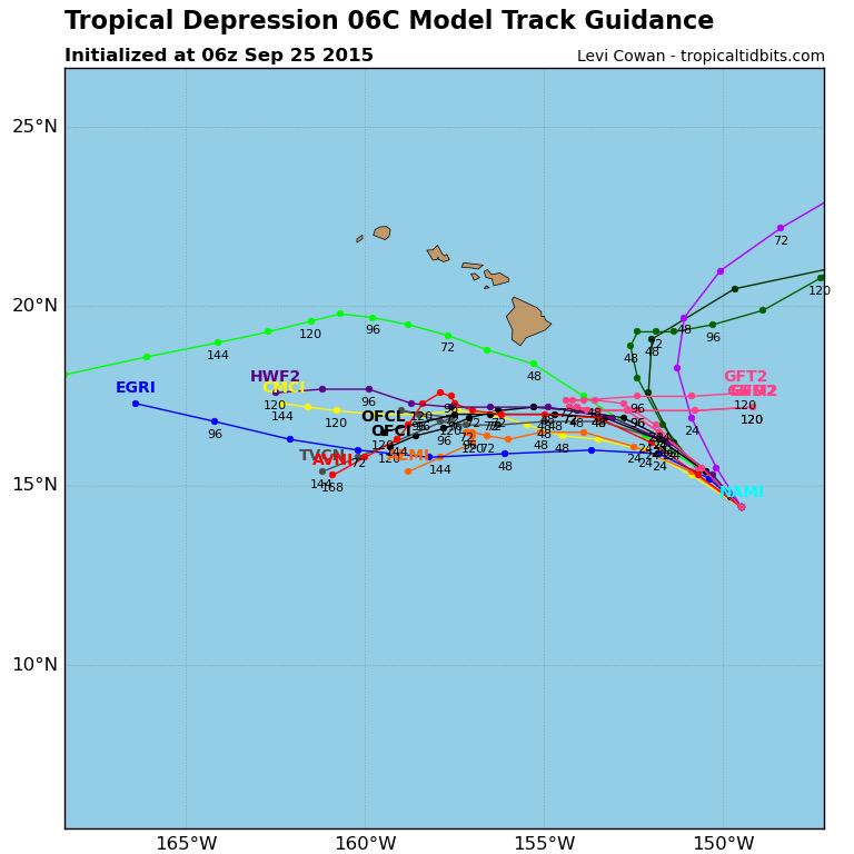 HIStormWatch's tweet image. #TropicalDepression #SixC Model Track Guidance as of 8PM HST 9/24 via tropicaltidbits.com #HIwx