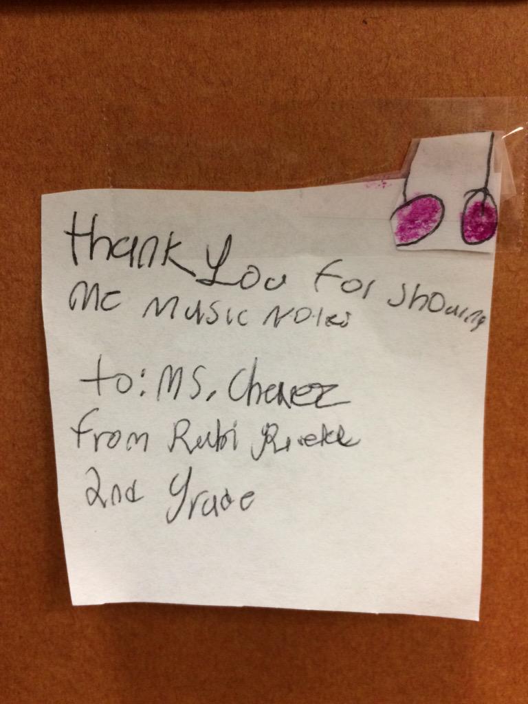 FieldsElemMusic's tweet photo. #thankfulteacher #mademyday @FieldsFalcons #eighthnotes http://t.co/K1CikYSipX