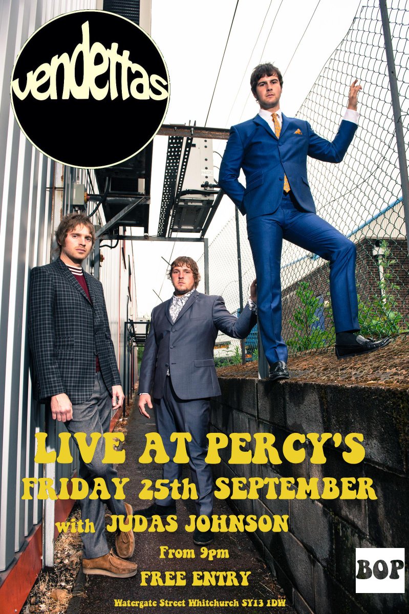 Bop (@bopshrop) on Twitter photo TONIGHT @PercysCoffee 9pm+
@Vendettas_band <a href="/judasjohnson/">Judas Johnson</a>
#live #mod #britmod #rock #leeds #shropshire #free #music TONIGHT @PercysCoffee 9pm+
@Vendettas_band <a href="/judasjohnson/">Judas Johnson</a>
#live #mod #britmod #rock #leeds #shropshire #free #music