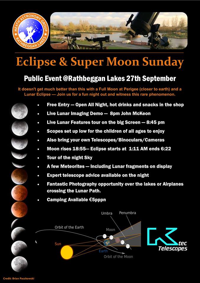 KtecTelescopes's tweet photo. Free public event on Sunday. Meath Astronomy Club at Rathbeggan Lakes for Lunar Eclipse. BBQ, Telescopes, Demos. 8PM. http://t.co/VicjUMcpy6