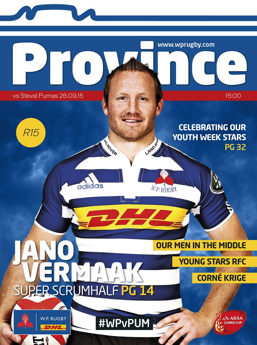 Get your match programme at tomorrow's ABSA Currie Cup match: <a href="/WP_RUGBY/">WP RUGBY</a> vs <a href="/StevalPumas/">StevalPumas</a> at DHL Newlands #WPvPUM