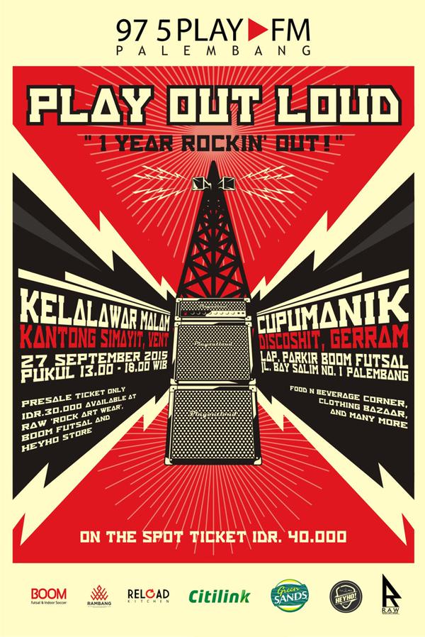 Tiket presale #playoutloud #1YearRockinOut tersedia di <a href="/BoomFutsal/">Boom Futsal</a> <a href="/RAWROCKARTWEAR/">RAW</a> &amp; <a href="/heyhoplg1/">heyho palembang</a>