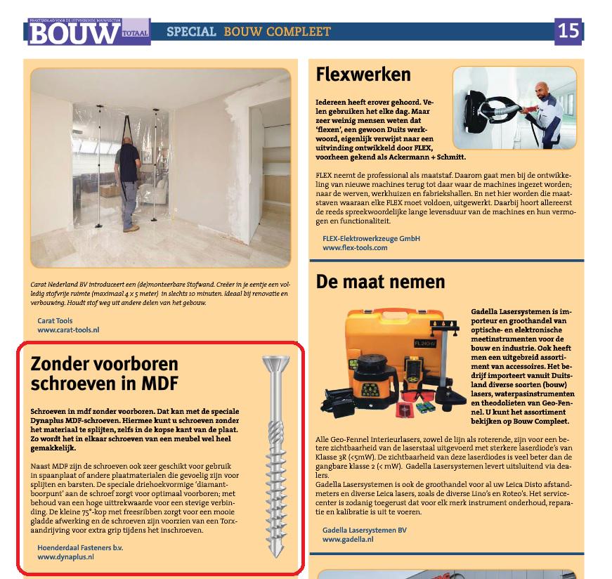 Een mooi artikel over onze #MDF #schroeven in de <a href="/BouwTotaal/">BouwTotaal</a> @BouwCompleet_EH