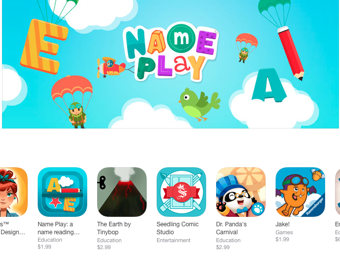 Seven_Academy's tweet photo. #NamePlay is featured in the Kids section on the App Store! #kidsapps http://t.co/OyDWn3gC4s http://t.co/RIpxqS7RVB