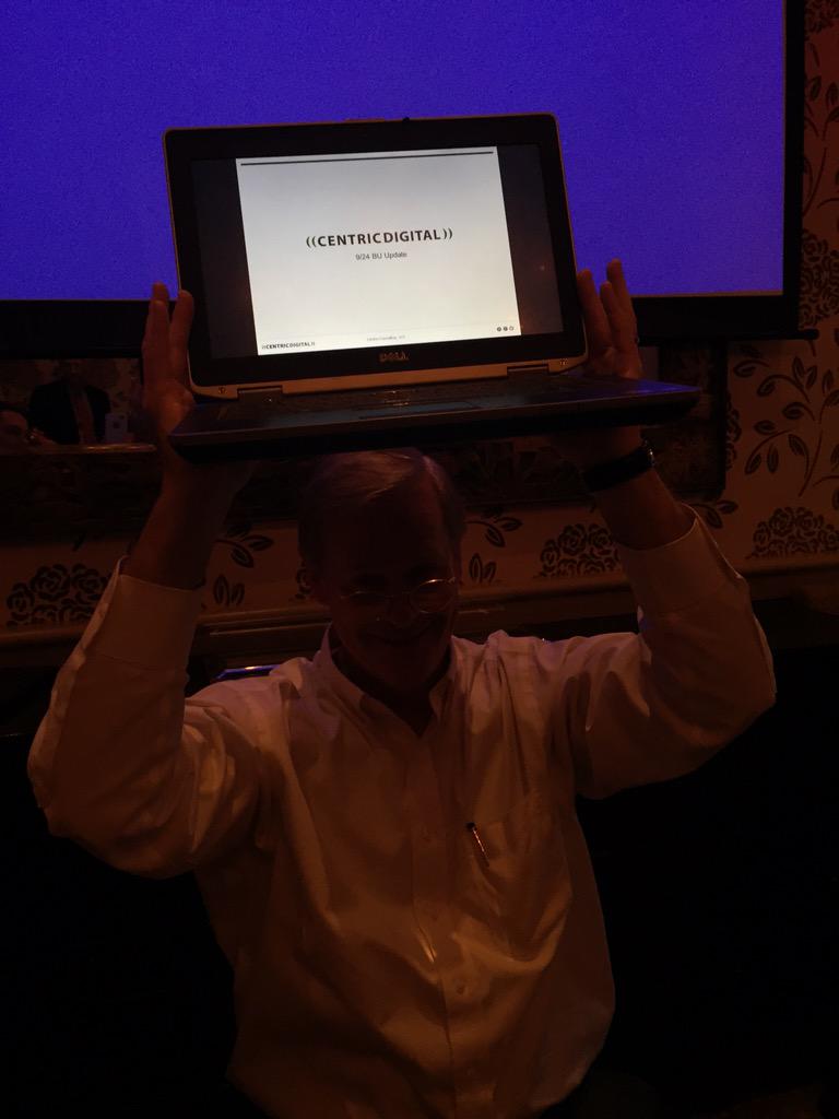 laslo44's tweet photo. Is this Don being innovative or punished after the event location said they lost their AV cords? http://t.co/PCbpVovZT9