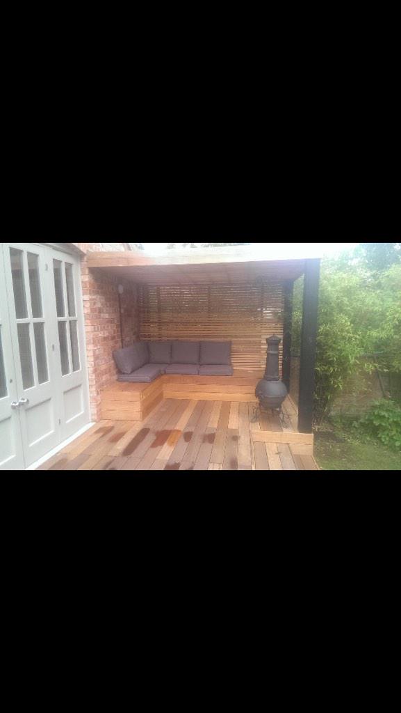 GQgardens's tweet photo. A recent small project! Cedar pergola built into raised balau deck! http://t.co/lMEs89Y9Jh