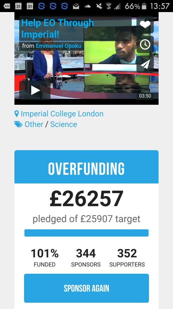 emmanuelo95's tweet photo. It happened!! We raised £25,907 in a month and a half! Thanks you all so much!! 

#EOtoImperial http://t.co/77Zu4DUm6s