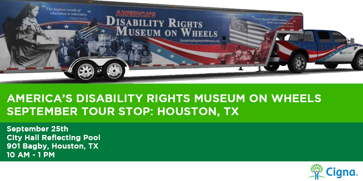 Cigna's tweet photo. Visit the Disability #RightsOnWheels museum at the City Hall Reflection Pool in #Houston today http://t.co/CfdUQL9ObB http://t.co/PKWxlshy2Z