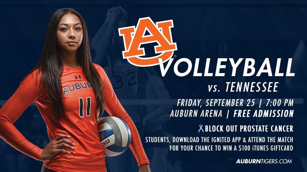 AuburnVB's tweet photo. It's GAMEDAY! #Auburn vs. Tennessee, 7 pm, Auburn Arena. Block Out Prostate Cancer! #WarEagle http://t.co/zj7a5CJcDW