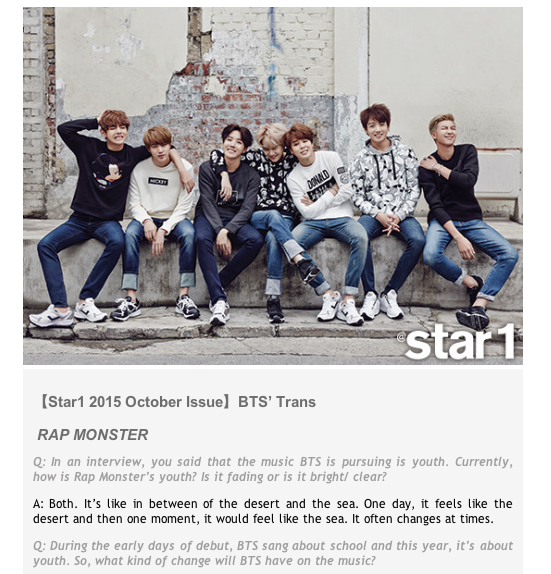 BTS_BiTS's tweet photo. [ENG] atStar1 Magazine October Issue: #BTS Interview
Translation by Kimmy-Trans
http://t.co/wCQULo7dyc http://t.co/tPMqhL43Mv