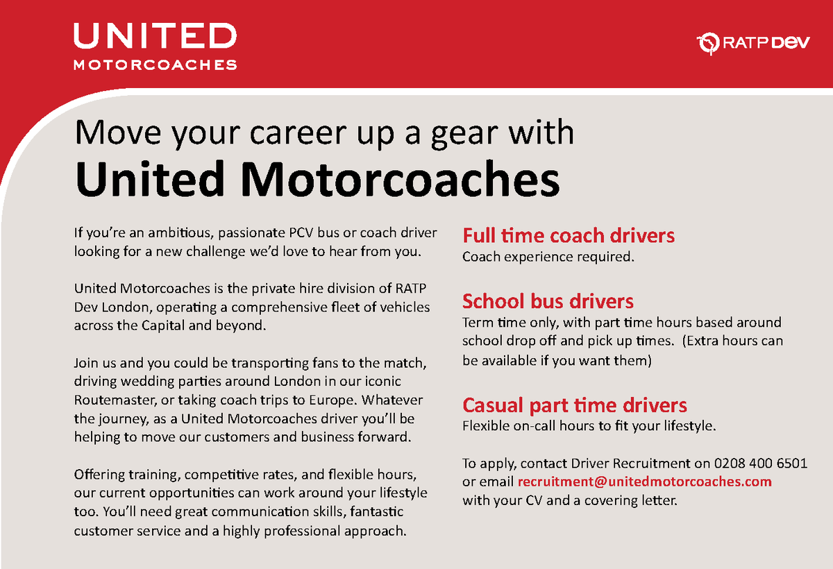 UtdMotorcoaches's tweet photo. If you're interested in moving your career up a gear with our private hire team, please get in touch. http://t.co/U7H0LXWS7Q