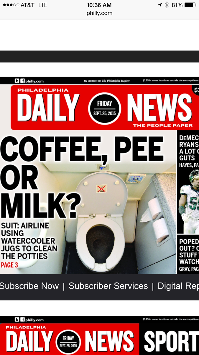 MildenbergLaw's tweet photo. Coffee, Pee Or Milk? Suit: American Airlines Using Deer Park Watercooler Jugs to Clean the Potties via @DanaDiFilippo http://t.co/ujFr40LmA9