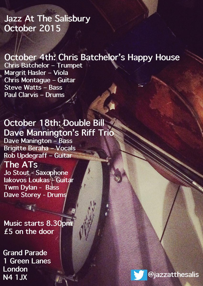 jazzatthesalis's tweet photo. October's gigs at Jazz at the Salisbury. http://t.co/A1nDT1KlQC