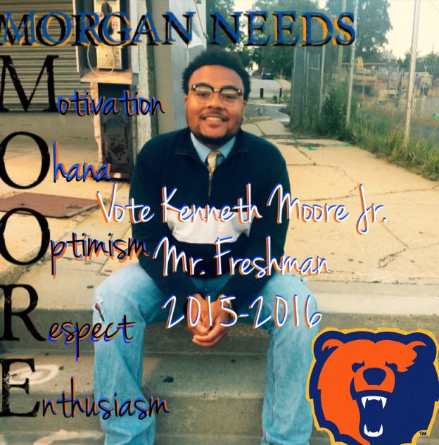 September 29th make sure you go vote on blackboard! 
Kenneth Moore Jr. for Mr Freshman!
🔶🐻🔷 #MorganNeedsMoore #MSU19