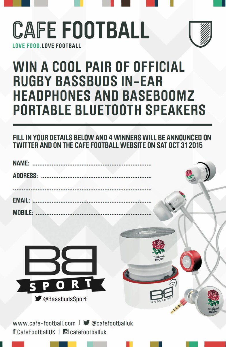 cafefootballuk's tweet photo. Look out for your chance to win a #RWC15 pair of @bassbuds next time you're with us in #Stratford! #Win RT http://t.co/Va892cTB3Z