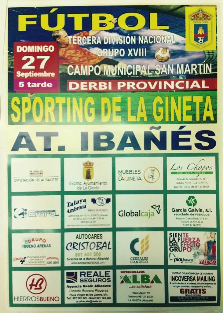 elprimerfichaje's tweet photo. PREVIA | Jornada 6 | Domingo 27/09 17h @SportingGineta - #AtléticoIbañés http://t.co/CALLqCWzER info: @BeaRangel_5 http://t.co/oS5JCkSTuL