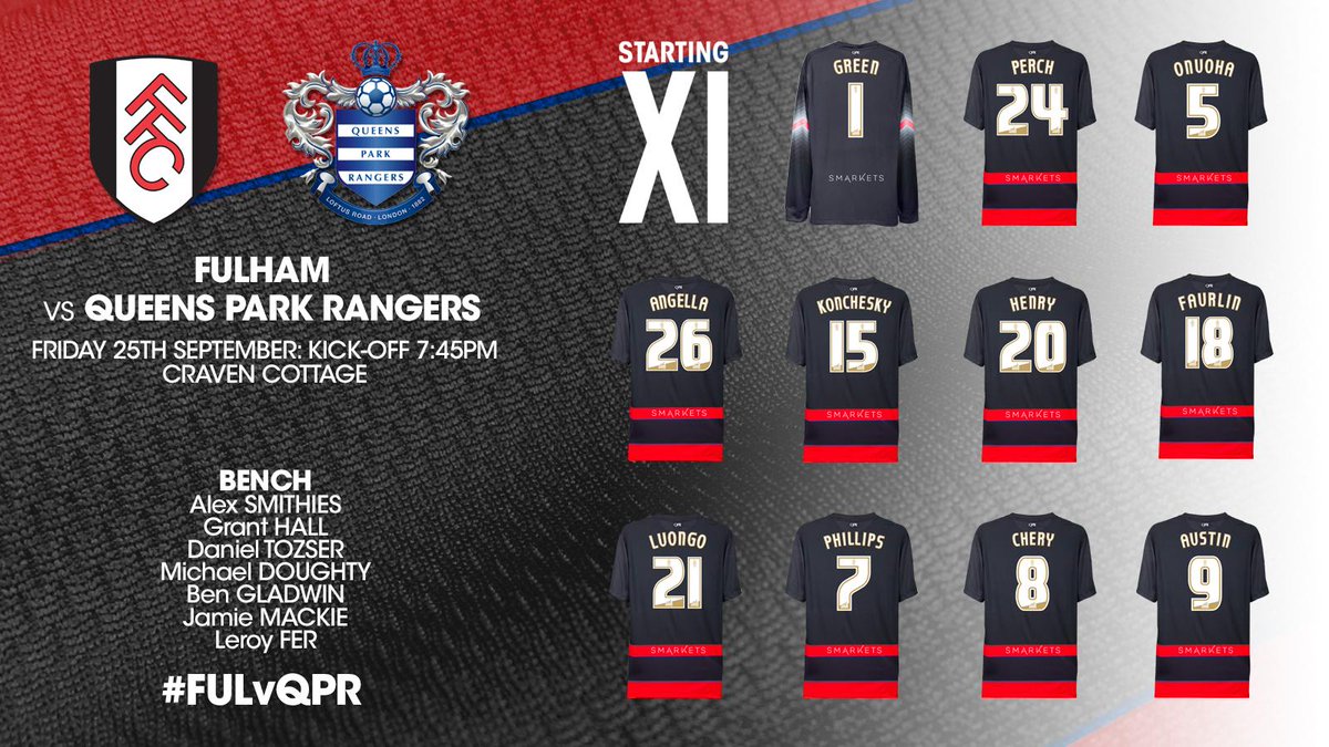 BREAKING TEAM NEWS: #QPR name an unchanged XI for #FULvQPR, while @LeroyFer10 returns from injury on the bench.