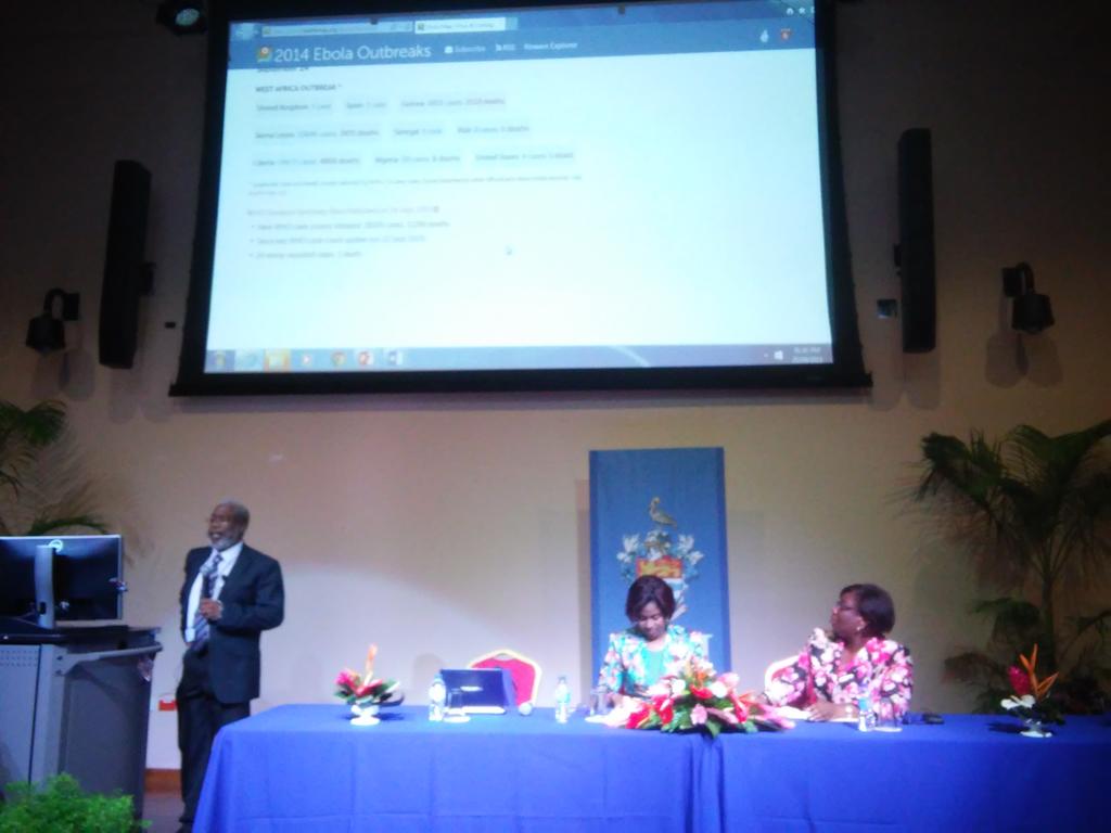 AHCSCaribbean's tweet photo. Dr. Godfrey Steele shares with us on "Ebola Media Narratives: Coverage of the 2013-2014 West Africa Outbreaks." http://t.co/VbcutMD5Zv