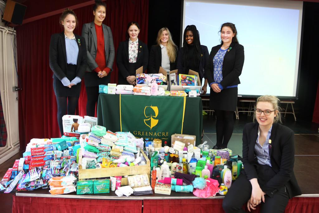 Greenacre1933's tweet photo. Harvest Assembly collecting toiletries for local charity @BagABrush for the refugees in the current migrant crisis. http://t.co/rDjOAu0ffH