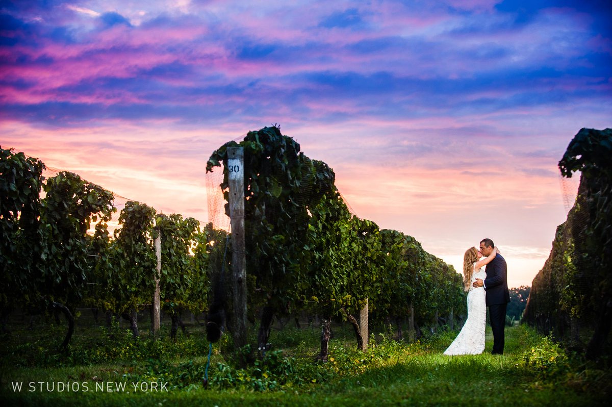 A sneak peek of Natalie &amp; Rich and the gorgeous sunset <a href="/BedellCellars/">Bedell Cellars</a>! #vineyardwedding #winerywedding #brideandgroom