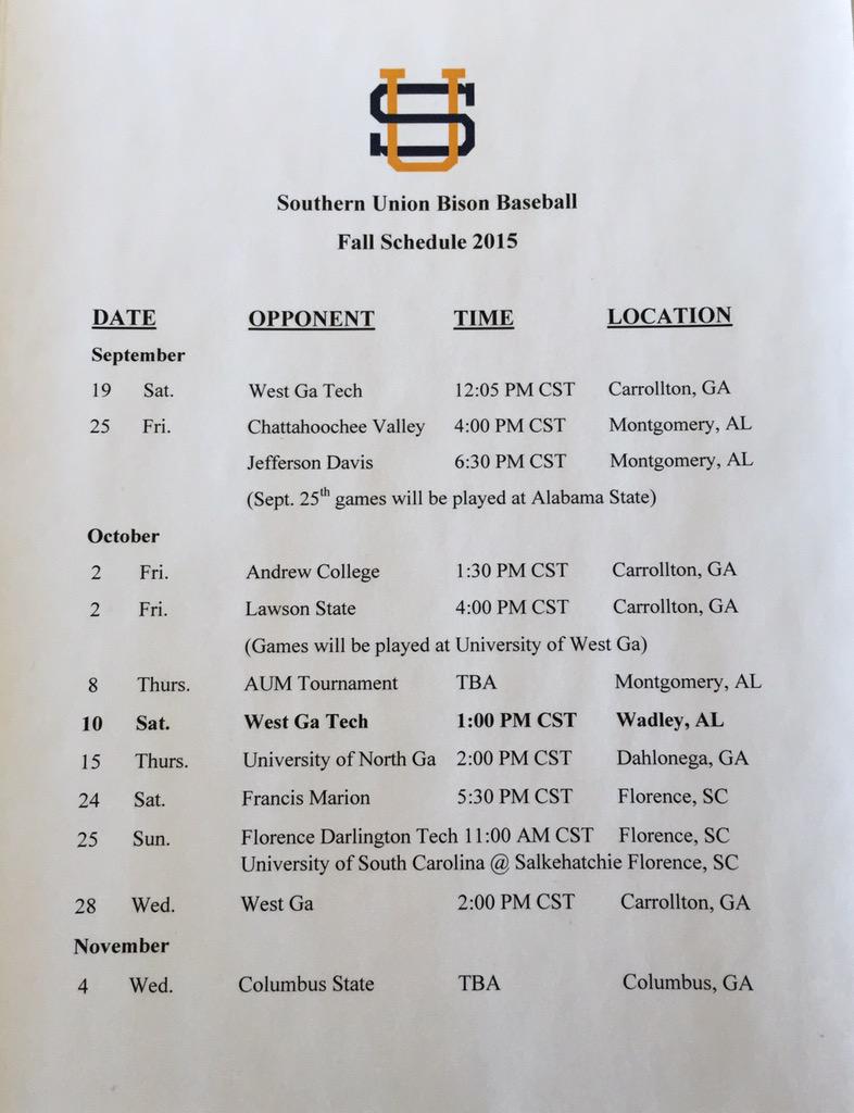 Fall Baseball Schedule 2015.