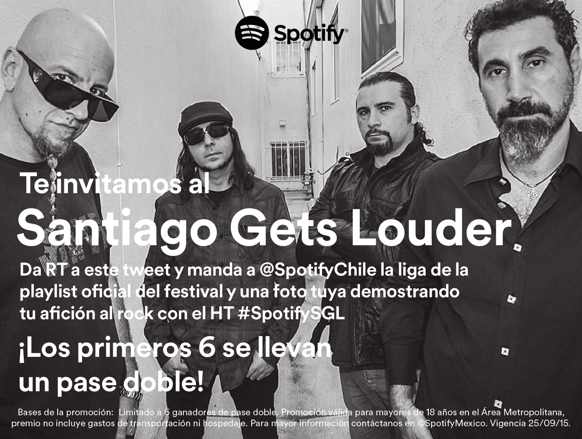 SpotifyChile's tweet photo. ¡Aquí te decimos cómo llevarte ese pase doble al @StgoGetsLouder! Participa #SpotifySGL - http://t.co/gwppmWewgT http://t.co/YDnYKjTJYW