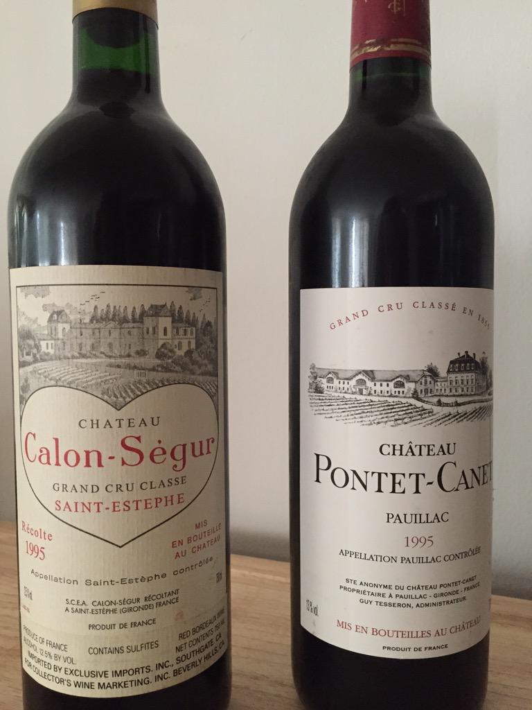 cpizzlin's tweet photo. Rehearsal dinner beverages are selected @TaraJagski #Bordeaux #1995 #CalonSegur #PontetCanet http://t.co/QBpkZUdKnd