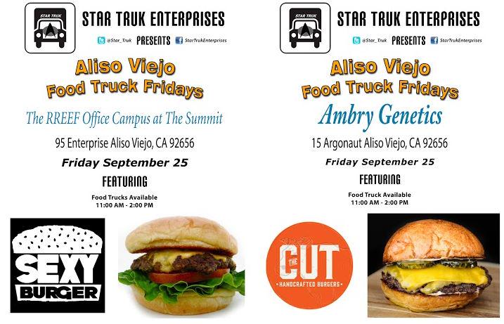 2DAY #AlisoViejo <a href="/Star_Truk/">Star Truk Ent</a> Lunch #Burger 11-2p 95 Enterprise <a href="/SexyBurgerTruck/">Sexy Burger</a> 15 Argonaut @TheCutHCB @Ambrygenetics