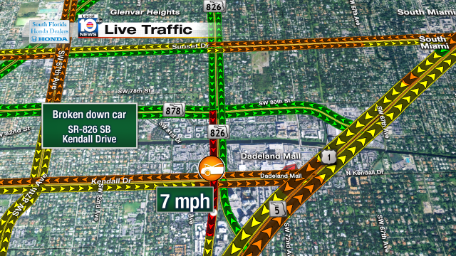 Broken down car on SR-826 SB at Kendall Dr. Speeds at 7mph #traffic #miami @JeniseFernandez http://t.co/AsjUxyXxZm