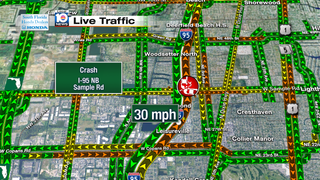 Crash on I-95 NB at Sample Rd. Speeds at 30mph #traffic #broward @JeniseFernandez http://t.co/YnUc3VqPzF