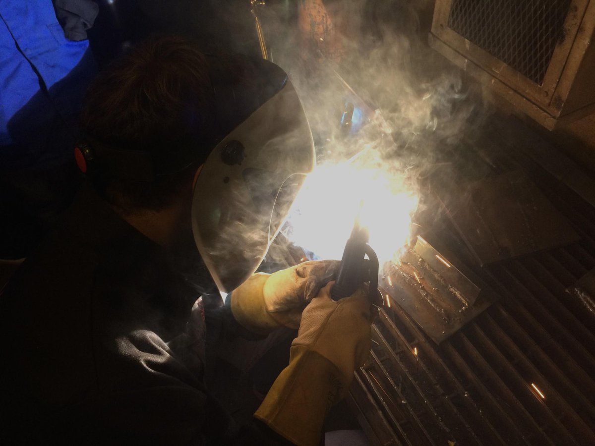 PennStateRTE's tweet photo. RTE #seniors learning to weld during Railroad Mechanical Practicum course #welding #RailroadEngineering #rail http://t.co/mvklddriWJ