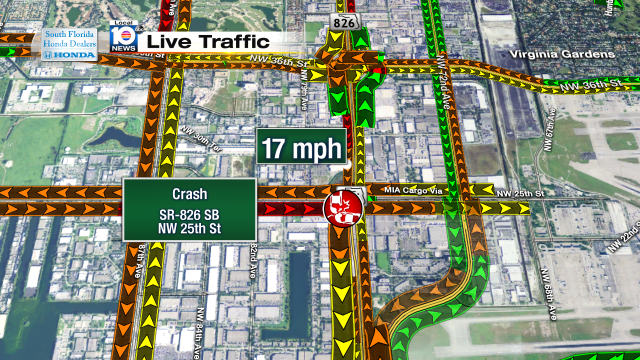 Crash on SR-826 SB at NW 25th St. Speeds at 17mph #traffic #miami @JeniseFernandez http://t.co/pCzPEGAmWa
