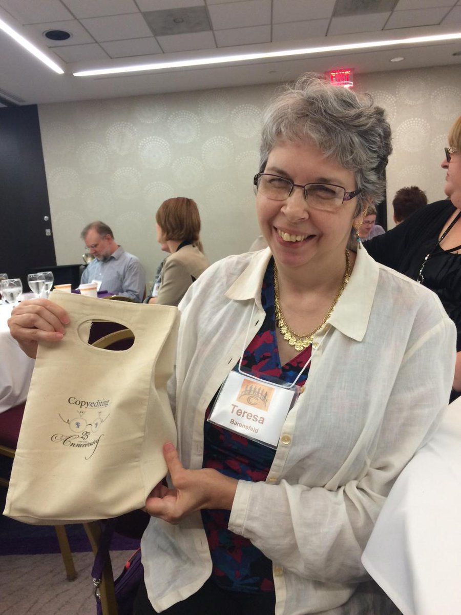 lepoole's tweet image. @ProfEdit won @Copyediting swag bag at #commcen15!