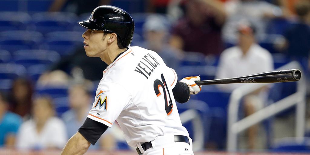 MLB's tweet photo. Watch LIVE on @MLB.com as @ChristianYelich is a HR shy of @Marlins' first cycle: http://t.co/LnJmdpi3lA #LyftCycle http://t.co/5Nfs6V5LwS