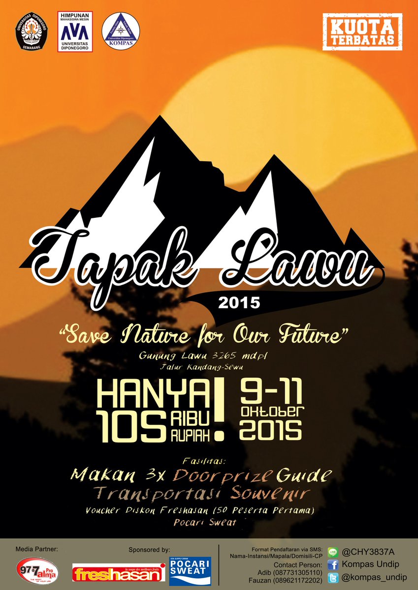 Ayo join lur :) cc:@PALAFIunnes <a href="/Palawa_Unpad/">PALAWA UNPAD</a> <a href="/kamapala_pgri/">Kamapala</a> <a href="/GLafayetti/">Gallus Lafayetti FPP</a> <a href="/MapateksiUndip/">Mapateksi Undip</a> <a href="/Nebula_IND/">Nebula FH Undip</a> <a href="/sherpageodesi/">SHERPA</a>