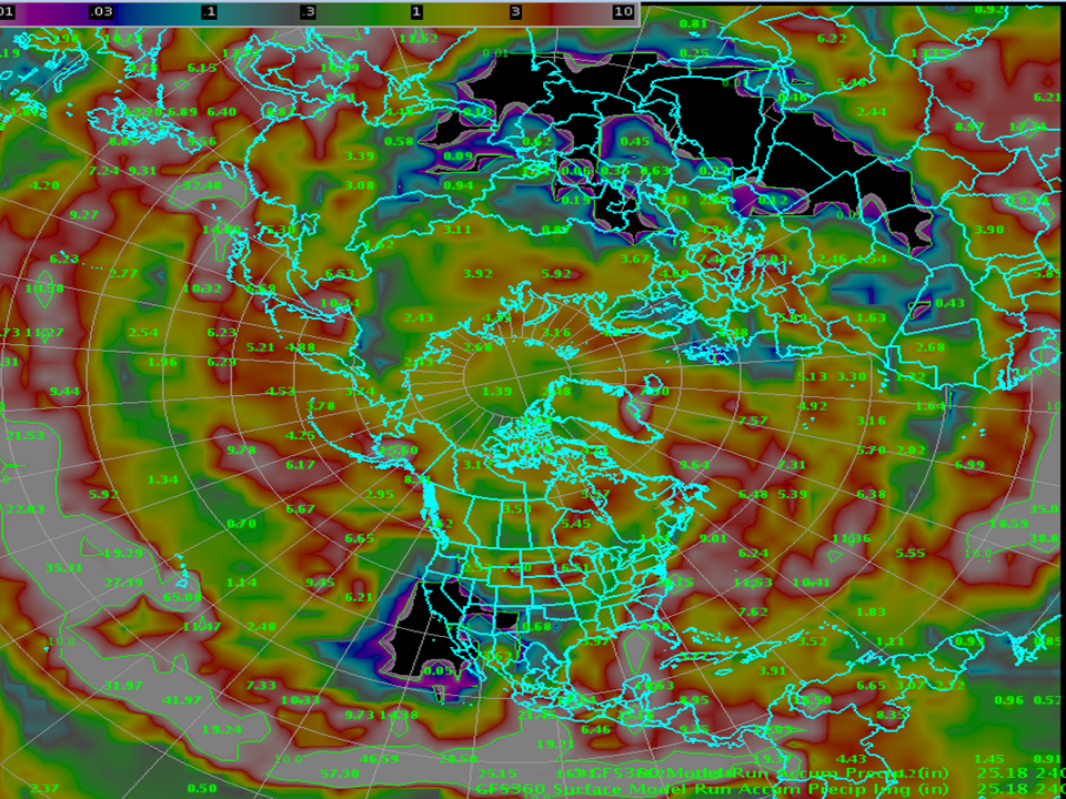 Not hard to find #CAwx in this north hemispheric view of total rainfall (GFS model) 4cast thru Oct 5. Euro same, dry.