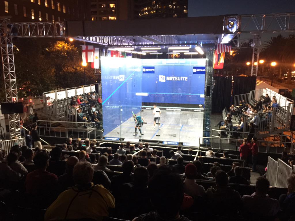 SVOpenSquash's tweet photo. #NetSuiteOpen15 is #ON #dontmissit #gladiatorsinthecourt #nowornever #amazing #glasscourt #tournament #squash #now http://t.co/5TIYJT5Ctl