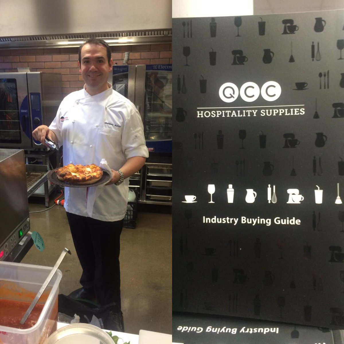 Chef Mathiue cooking pizzas in the lincoln 2504 at the QCC catalougue launch, #comcater