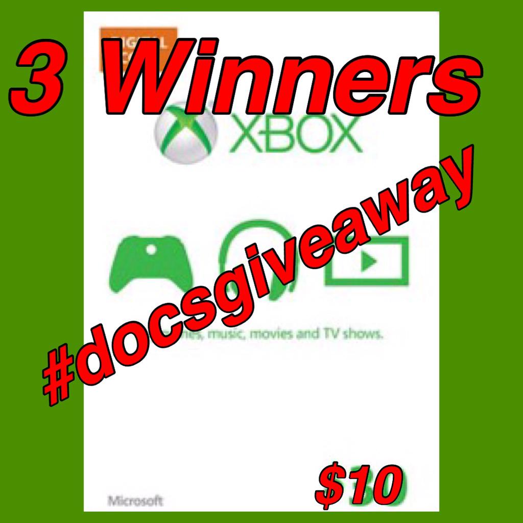 JeffBartrom's tweet image. It's that time! "3" winners will win  a $10 Xbox GC! 24 HRS! RT/Follow #docsgiveaway