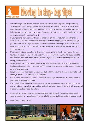 fylde_cat's tweet photo. If you are arriving @LancasterUni today, take a look at our top tips #fyldefirstday #fyldefreshers @FyldeCollege http://t.co/FeEuitwyJV