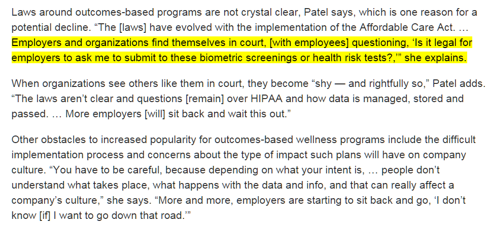 DanMunro's tweet image. Outcomes-based wellness programs see little growth (~2% Yr-over-Yr = nominal) ebn.benefitnews.com/news/health-ca… #HCLDR #MedX