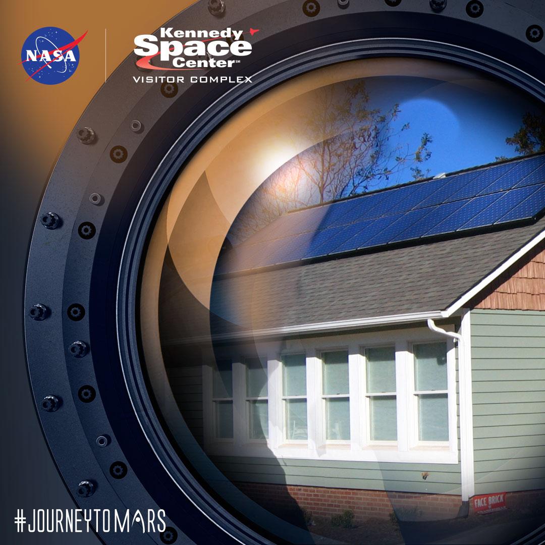 ExploreSpaceKSC's tweet image. Thanks to @NASA past journeys, we have solar powered homes. What will the #JourneyToMars give us? #MarsSolutions