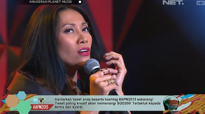 mdtvindonesia's tweet photo. NOW - Mantra - @Anggun_Cipta WOHOOO! Yuk nyanyi bareng, Good People! #APM2015OnNETtv http://t.co/Qq21PpiTEp