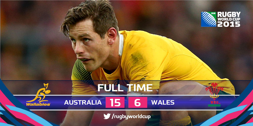 rugbyworldcup's tweet photo. EPIC! Incredible #AUS defence seals top spot in Pool A and a quarter-final place at Twickenham next Sunday #AUSvWAL http://t.co/wwMBxVdRAD