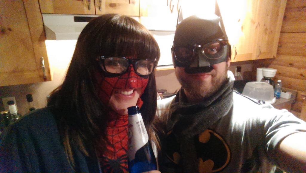 Halloween birthday party! Hipster Batman and Spider-man
